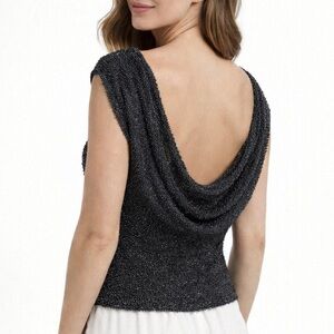 Cecily Brown Beaded Top with Scoop Back 100% Silk XS Built in Bra